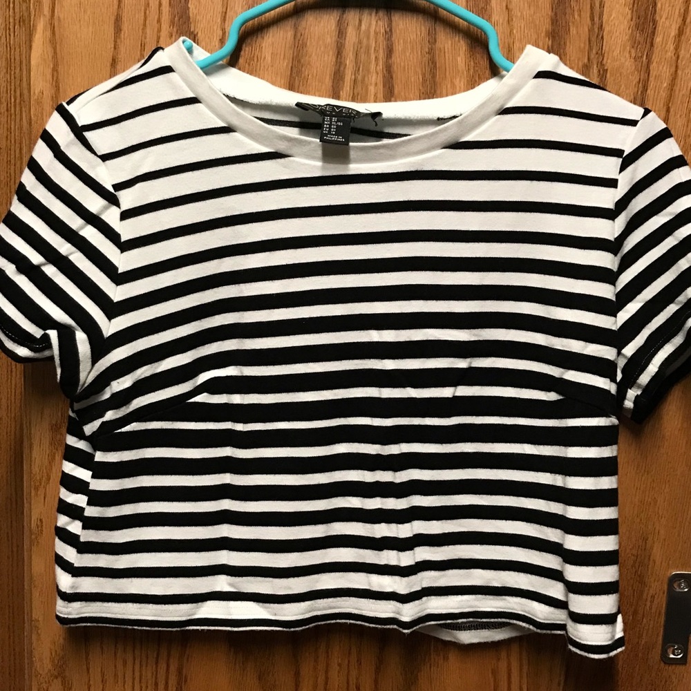 Black and White striped crop top